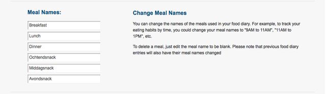 MFP - meal names