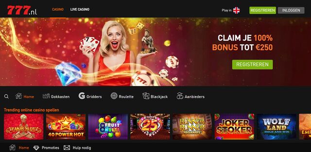Screenshot van de homepage van 777 online Casino Nederland