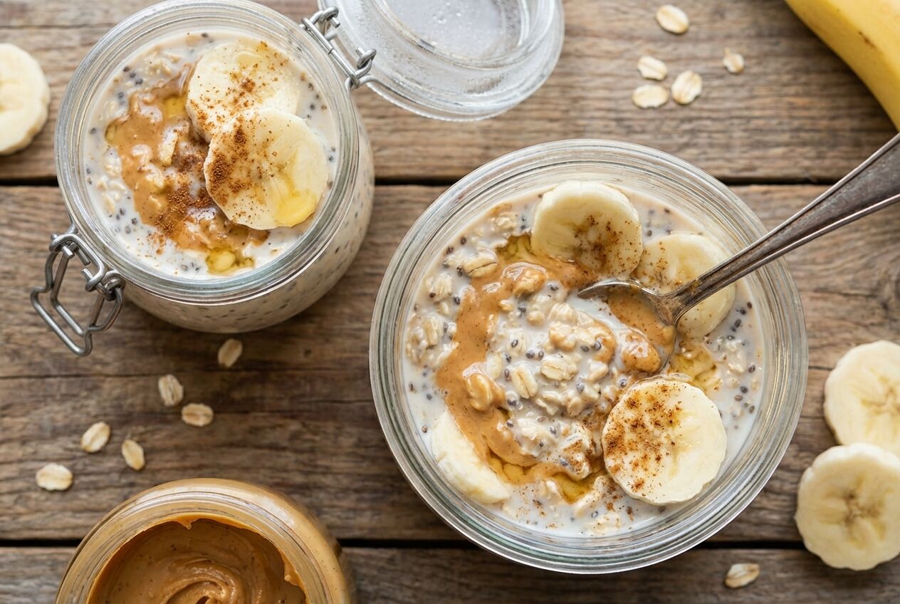 Recept: Overnight oats met pindakaas en banaan