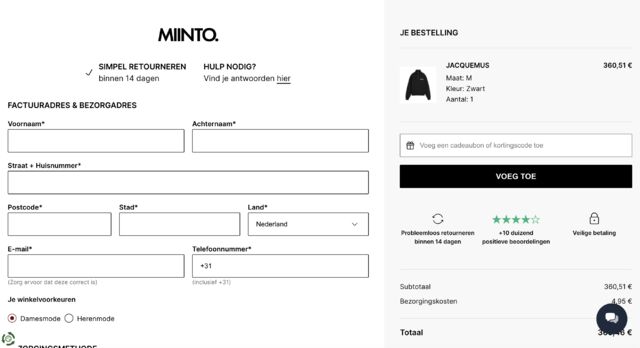 Kortingscodeveld Miinto