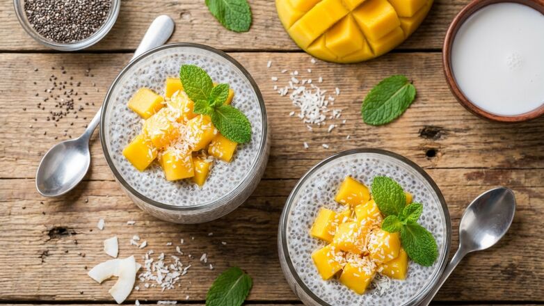 Recept: Chia pudding met mango en kokos