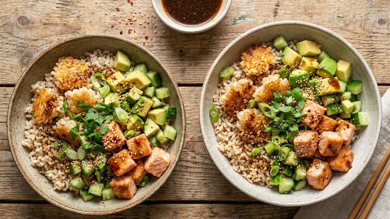 Recept: Crispy rijstsalade met zalm en avocado