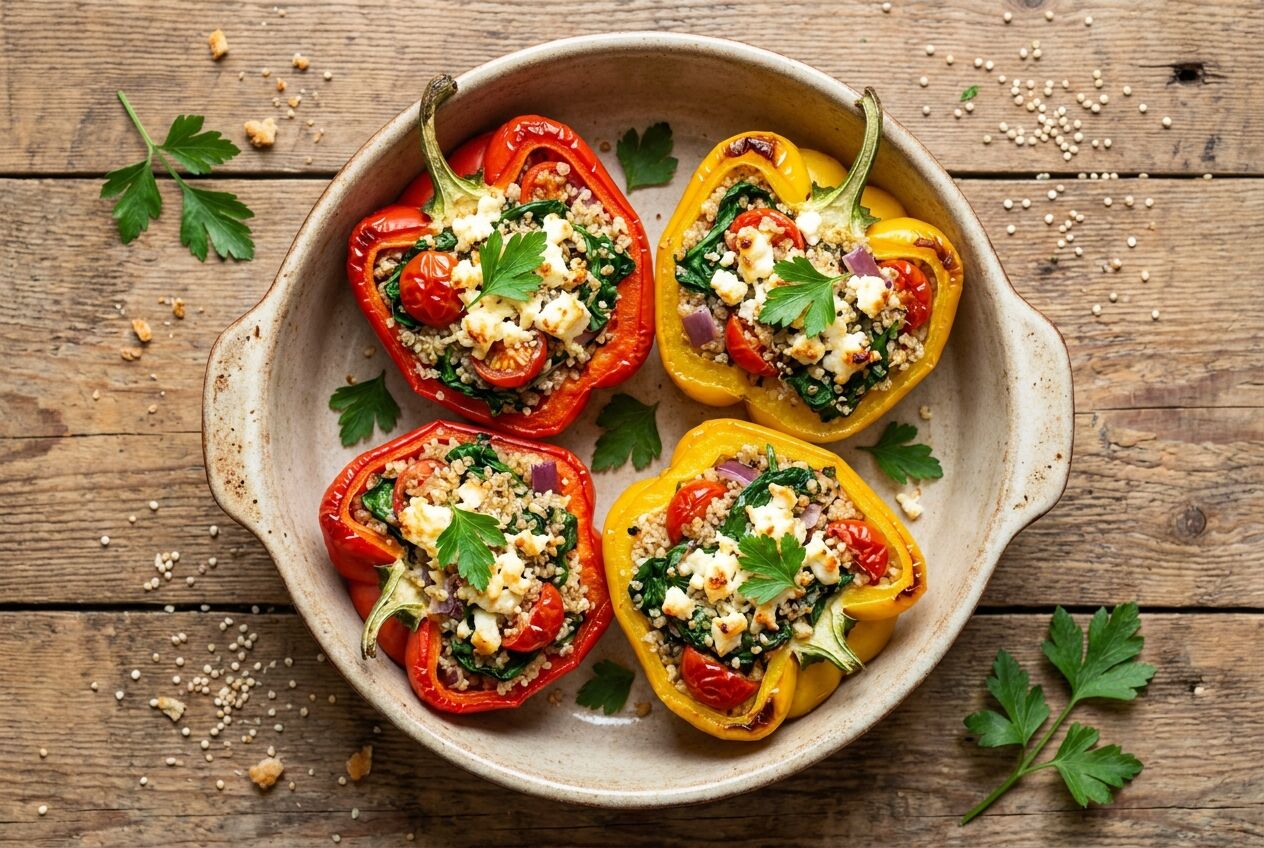 Recept: Gevulde paprika met quinoa en feta