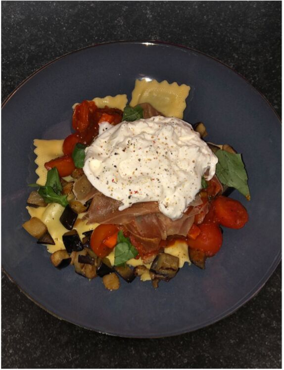 valentijnsdiner Ravioli met aubergine en burrata 