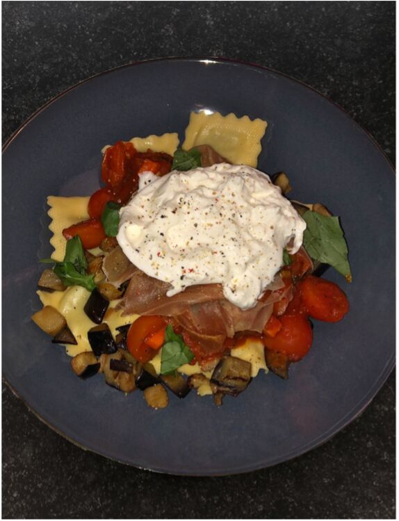 valentijnsdiner Ravioli met aubergine en burrata